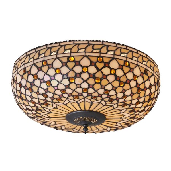 Interiors 1900 - Mille Feux - 64276 - Dark Bronze Tiffany Glass 2 Light Flush Ceiling Light