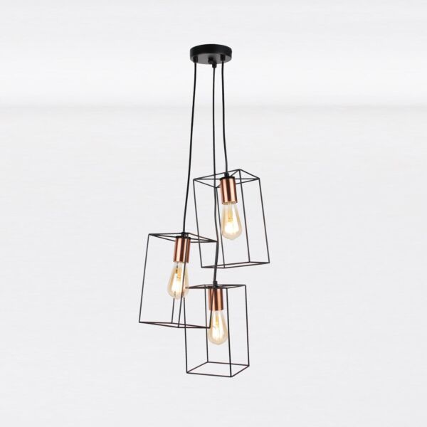 Matt Black With Brushed Copper Detail 3 Light Pendant