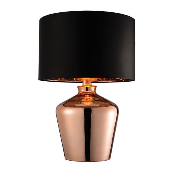 Endon Lighting - Waldorf - 61149 - Copper Glass Black Table Lamp With Shade