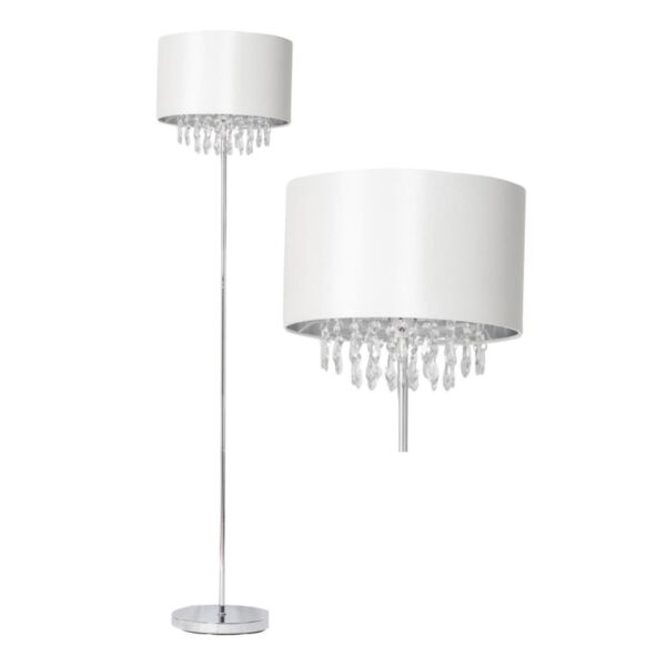 Cream Faux Silk Jewelled Floor Lamp