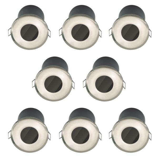 Set of 8 Fire Rated Bathroom Downlights - Brushed Steel IP65 Recessed Downlights