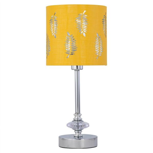 Chrome Jewelled Table Lamp with Ochre Mustard Fern Shade