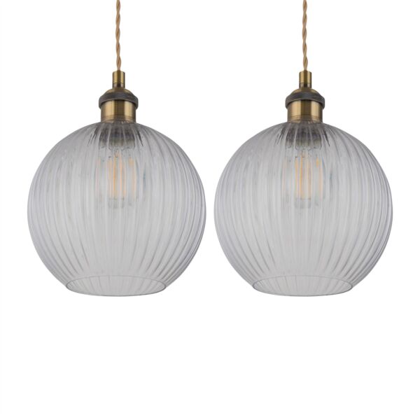 Set of 2 Betchley - Antique Brass Braided Pendants with Clear Shade