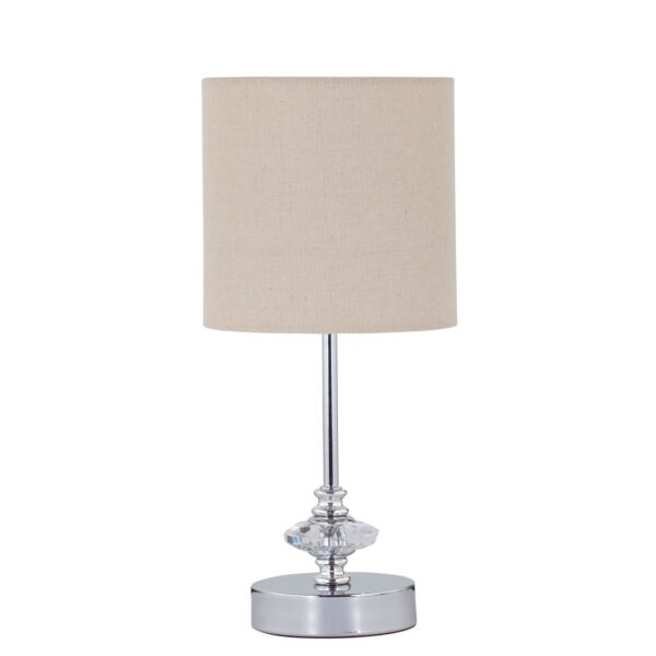 Chrome Jewelled Table Lamp with Natural Linen Shade