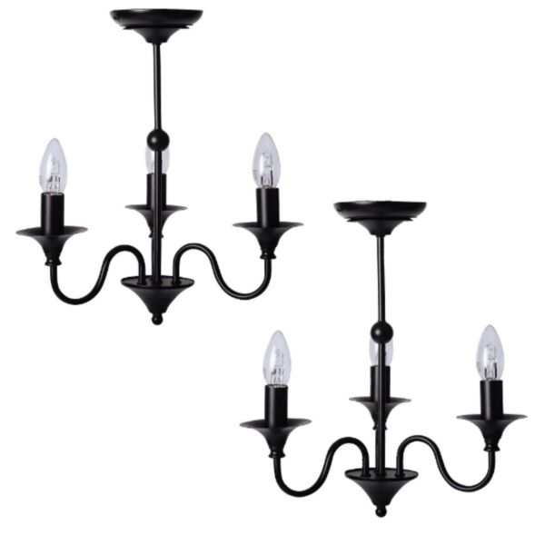 Pair of Black Matt 3 Light Ceiling Chandeliers