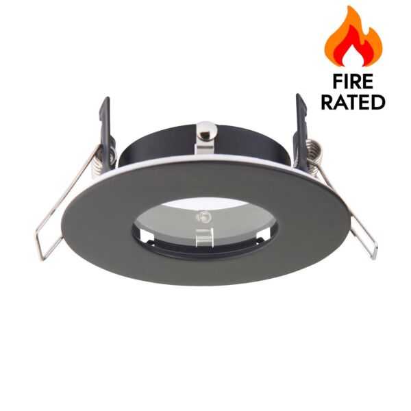 Saxby Lighting - Speculo - 99760 - Black Clear Glass IP65 Bathroom Recessed Fire Rated Ceiling Downlight