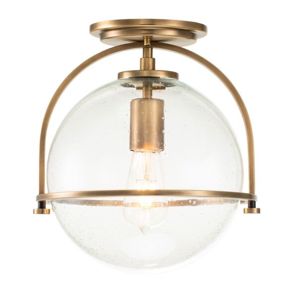 Quintiesse - Somerset - QN-SOMERSET-F-C-HB - Heritage Brass Clear Seeded Glass Flush Ceiling Light