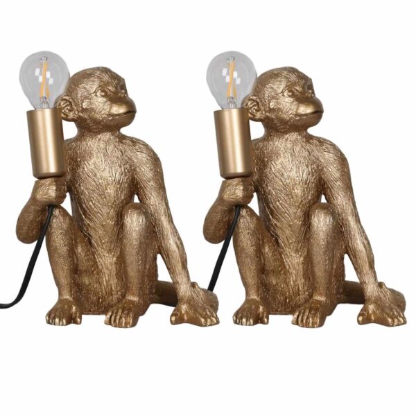 Set of 2 Gold Monkey Table Lamp or Bedside Lights