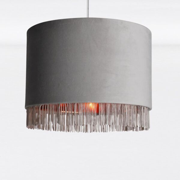 Grey Velvet With Copper Inner Tassled Light Shade