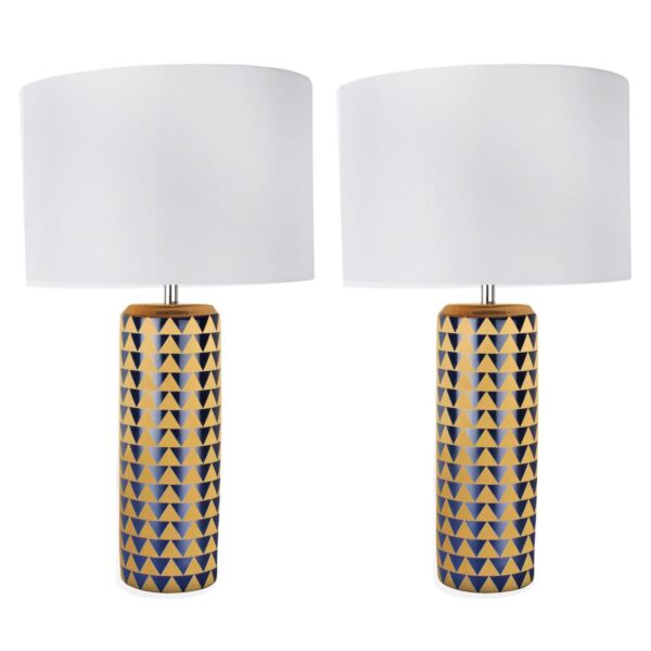 Set of 2 Navy Blue and Gold Ceramic 52cm Table Lamps