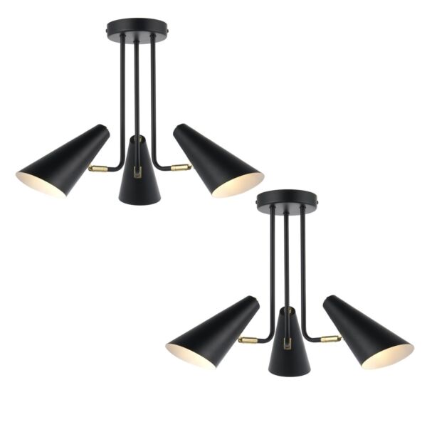 Set of 2 Dakotta - Matt Black & Brushed Gold Adjustable 3 Light Fittings