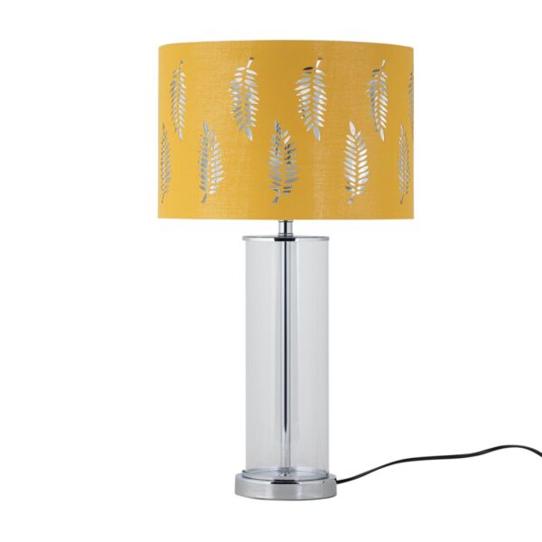 Aura - Chrome Table Lamp with Ochre Fern Cut Out Silver Inner Shade