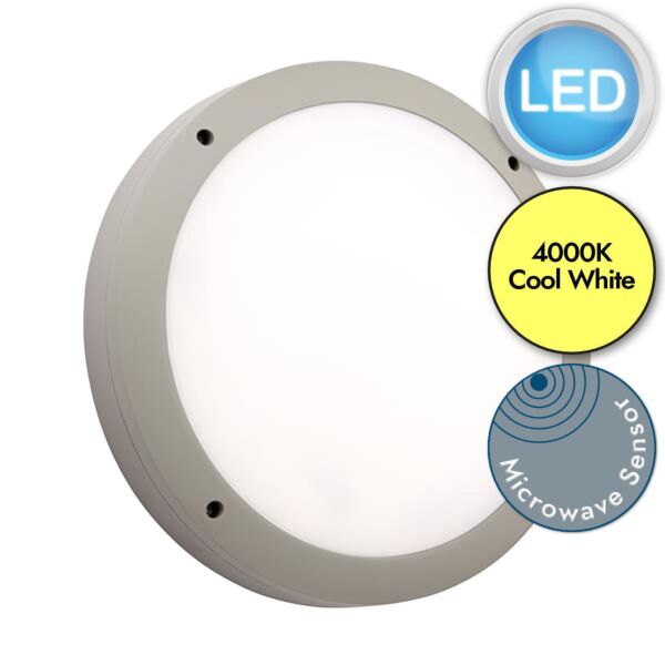 Saxby Lighting - Luik - 61647 & 72180 - LED Grey Opal Microwave 18w Gear Tray Plain Casing Outdoor Sensor Bulkhead Light