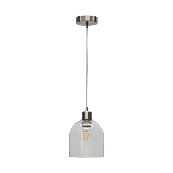 Belten - Clear Glass Cloche with Satin Nickel Pendant Fitting