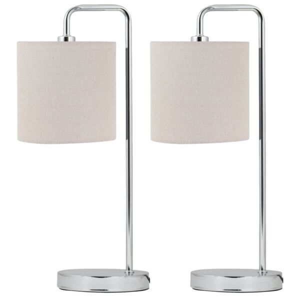 Set of 2 Arched Table Lamps with Natural Linen Shades