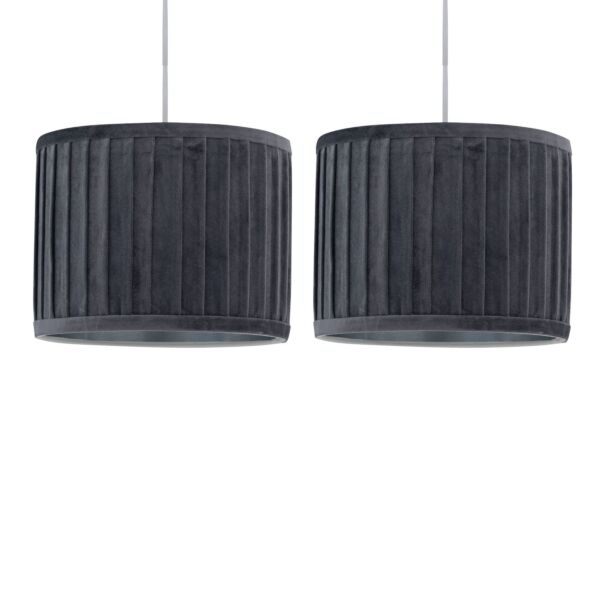 Set of 2 Sundance - Grey Velvet Pleated 25cm Lamp Shades with Silver Inner