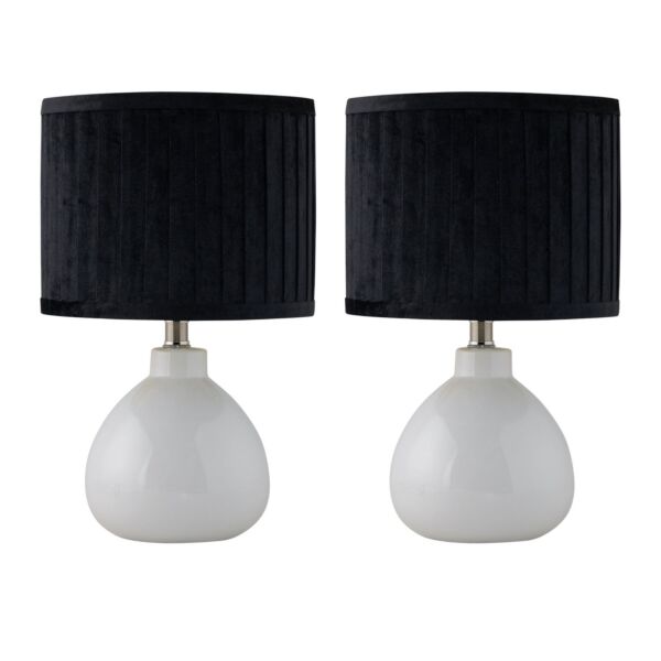 Set of 2 Tuscan - White Ceramic Lamps with Black Pleated Velvet Shade