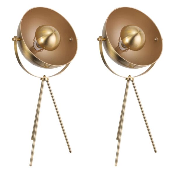 Pair of Retro Satin Brass Tripod Table Lamps