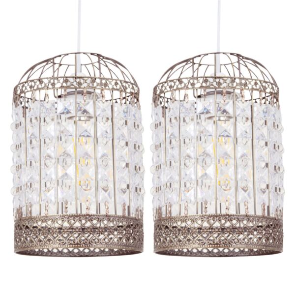 Set of 2 Martil - Antique Brass Jewelled Pendant Lightshades