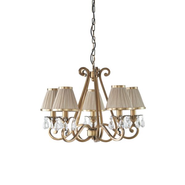 Interiors 1900 - Oksana - 63522 - Antique Brass Clear Crystal Glass Pleated 5 Light Chandelier