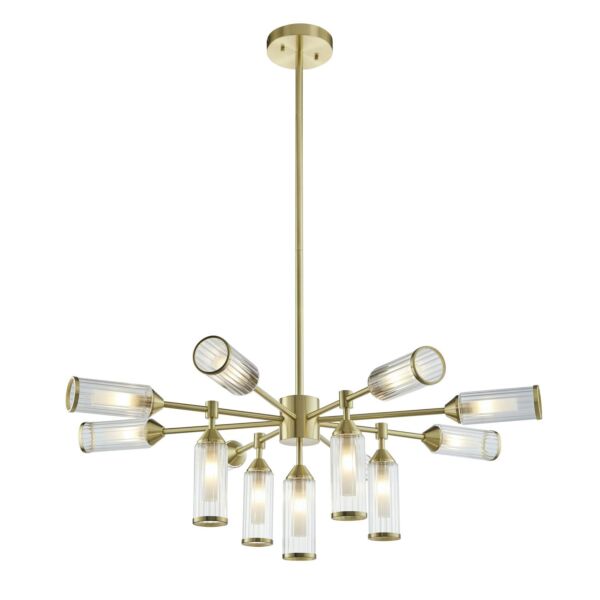 Westchester - Satin Brass Clear Frosted Glass 13 Light Ceiling Pendant Light