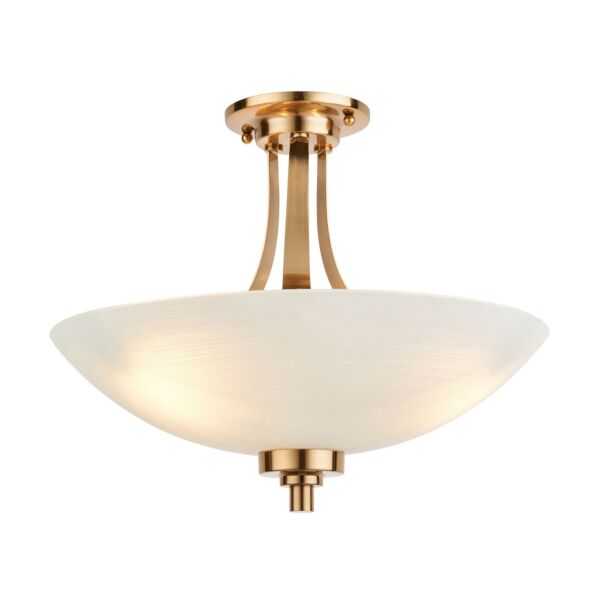 Endon Lighting - Welles - 112438 - Aged Brass White Glass 3 Light Flush Ceiling Light