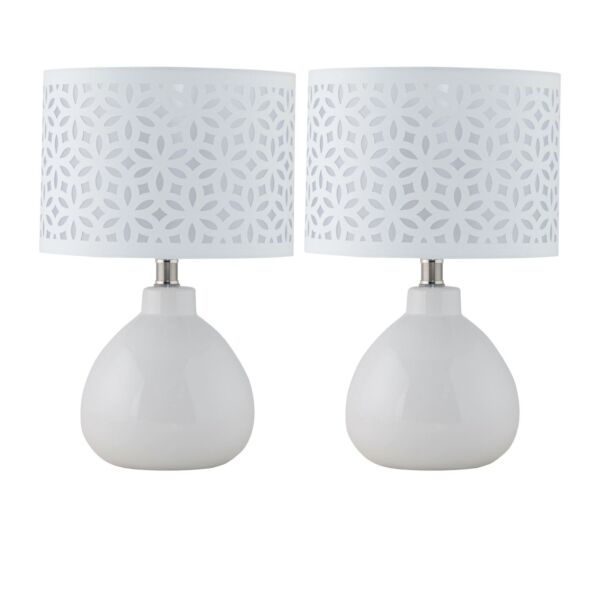 Set of 2 Tuscan - White Ceramic Lamps with White Cut Out Shade