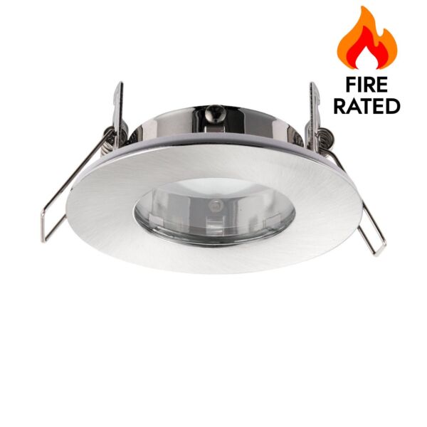 Saxby Lighting - Speculo - 79979 - Brushed Chrome Clear Glass IP65 Round Bathroom Recessed Fire Rated Ceiling Downlight