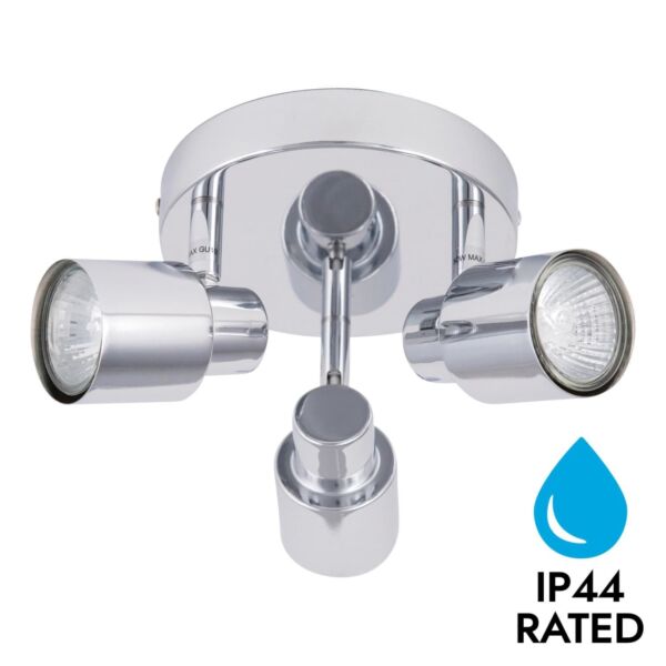 Chrome 3 Light IP44 Bathroom Round Spotlight Plate