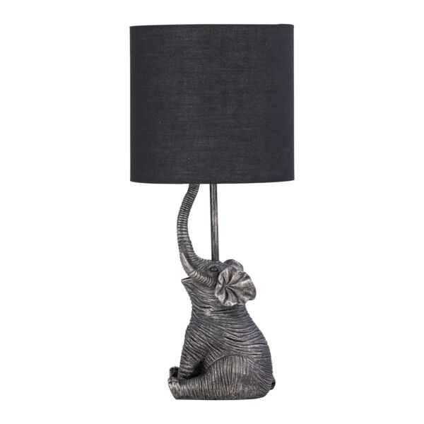 Elephant - Black Resin Table Lamp With Black Fabric Shade