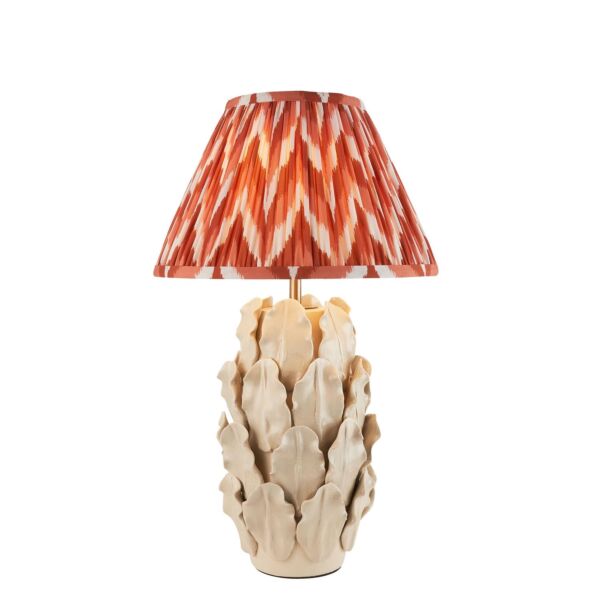 Endon Lighting - Layered Leaf & Zigzag 30cm - 116434 - Cream Crackle Aged Brass Orange Ceramic Table Lamp With Shade