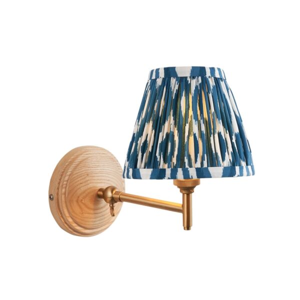 Endon Lighting - Wood Fold & Ikat 16cm - 115865 - Ash Wood Blue Wall Light