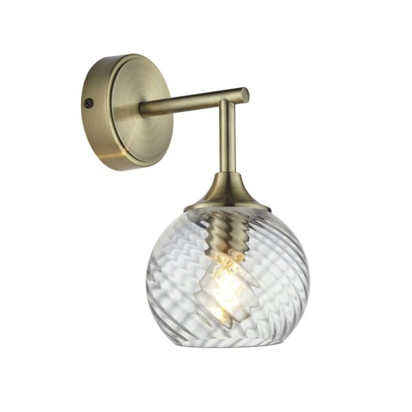 Endon Lighting - Allegra - 103173 - Antique Brass Clear Spiral Glass Wall Light