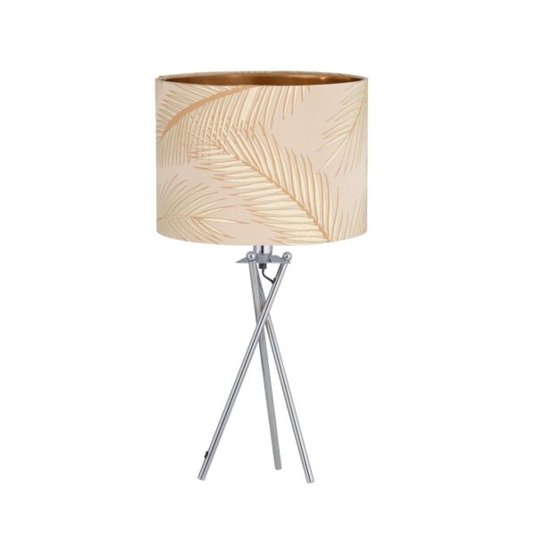 Tropica - Chrome Tripod Table Lamp with Champagne and Gold Leaf Embossed Shade