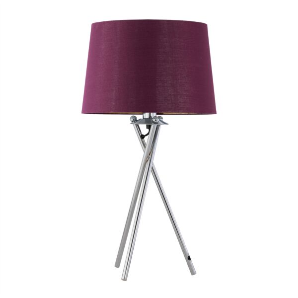 Tripod - Chrome Lamp with Burgundy & Gold Fabric Shade