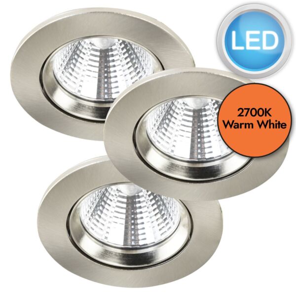 Nordlux - Set of 3 Fremont 3-Kit IP23 2700K - 47580132 - LED Brushed Nickel Recessed Ceiling Downlights