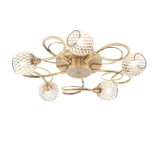 Endon Lighting - Aherne - 73757 - Antique Brass Clear Glass 5 Light Flush Ceiling Light