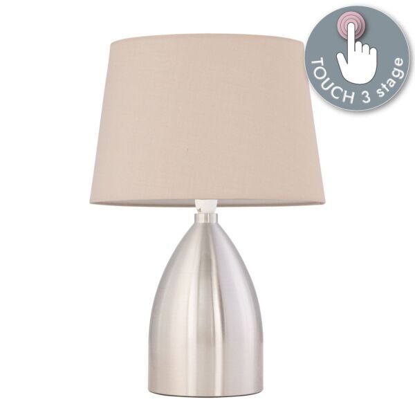 Valentina - Brushed Chrome Touch Lamp with Natural Cotton Shade