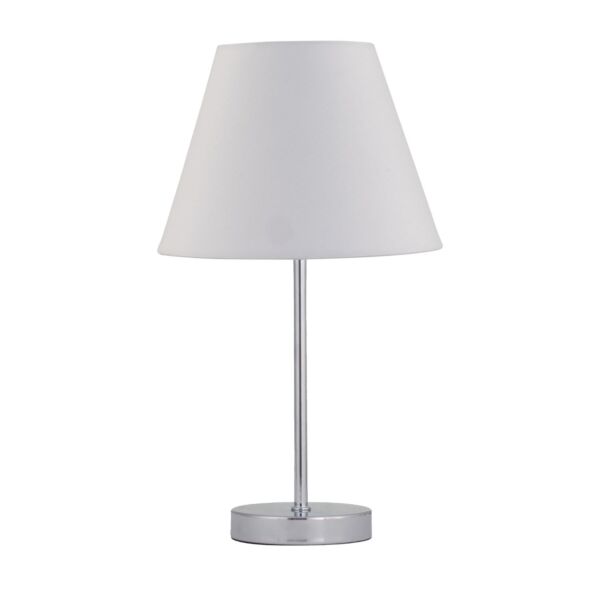 Chrome Stick Table Lamp with Ivory Off White Fabric Shade