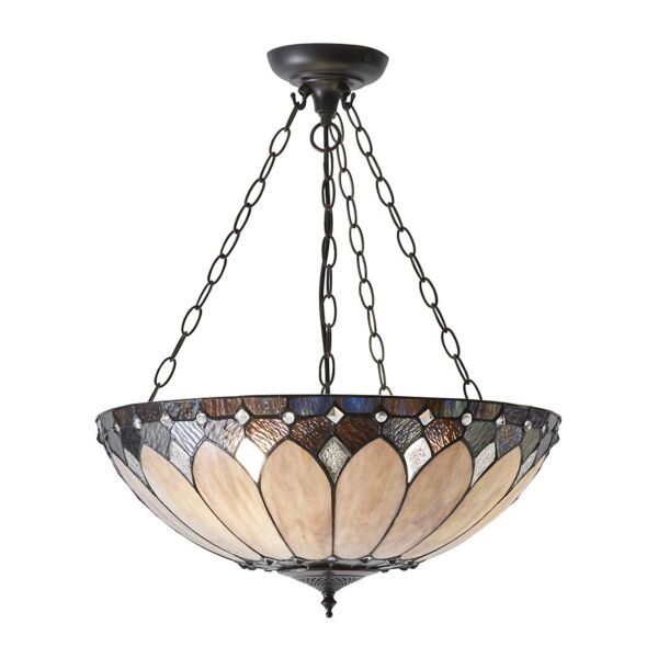 Interiors 1900 - Brooklyn - 63976 - Dark Bronze Tiffany Glass 3 Light Ceiling Pendant Light