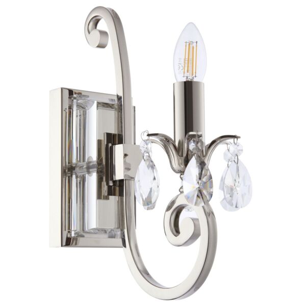 Interiors 1900 - Oksana - UL1W1N - Nickel Clear Crystal Glass Wall Light