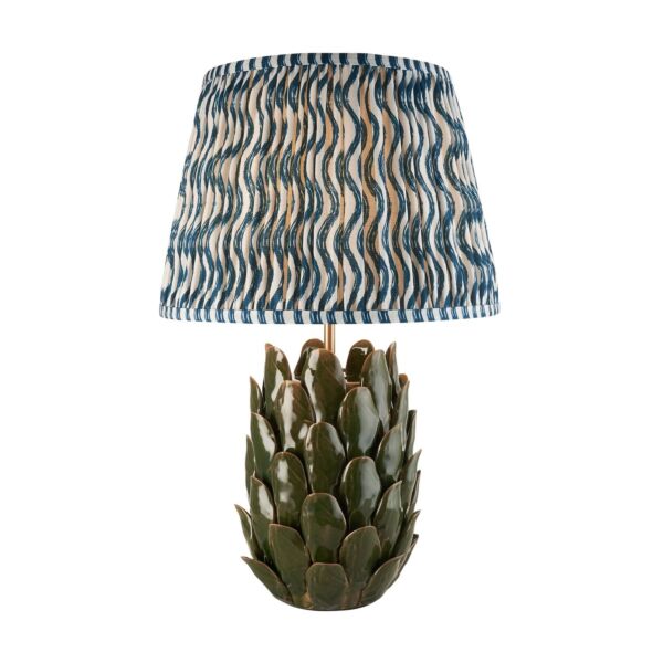 Endon Lighting - Layered Leaf & Ripple 35cm - 116441 - Olive Green Aged Brass Blue Ceramic Table Lamp With Shade