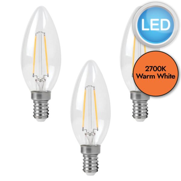 3 x 2.1W LED E14 Candle Filament Light Bulbs - Warm White