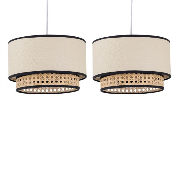 Set of 2 Koral - Natural Rattan and Cane 25 cm Easy Fit Two Tier Pendant Shades