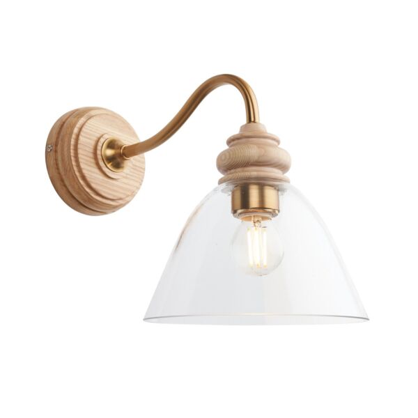 Endon Lighting - Cotswold - 113371 - Ash Wood Aged Brass Clear Glass Wall Light