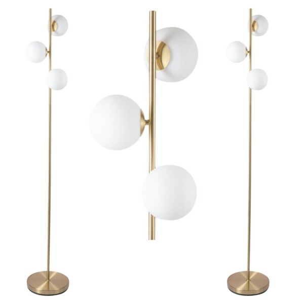 Pair of Satin Brass Floor Lamps with Opal Globe Shades