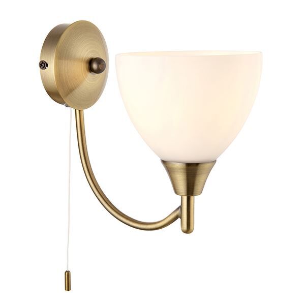 Endon Lighting - Alton - 1805-1AN - Antique Brass Opal Glass Pull Cord Wall Light