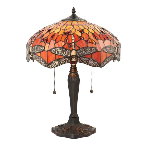 Interiors 1900 - Dragonfly - 64093 - Dark Bronze Tiffany Glass 2 Light Table Lamp