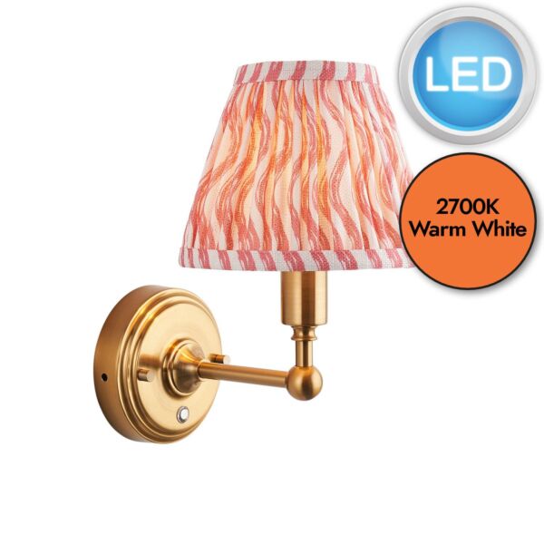 Endon Lighting - Burley Rechargeable & Ripple 16cm - 114823 - LED Aged Brass Pink Touch Wall Light