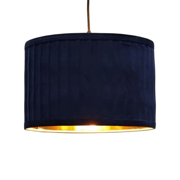 Sundance - Navy Blue Velvet Pleated 30cm Lamp Shade with Gold Inner